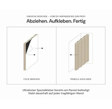 Illustration zur Anbringung von Wandpaneelen mit Klebefolie