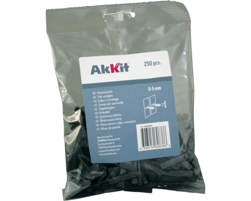 Fliesenkeile Akkit 0-5 mm 250 Stück Packung Fliesenkeile, 250 Stück, zur Anwendung für 0 bis 5 mm Fugen