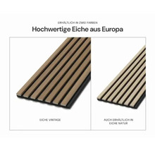 Zwei Varianten von Akustikpaneelen aus Eiche