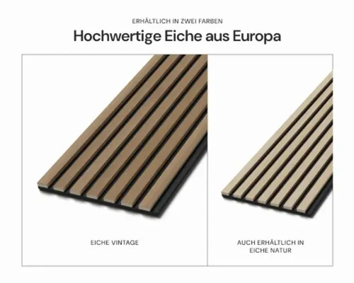 Zwei Varianten von Akustikpaneelen aus Eiche