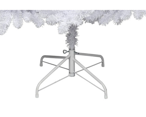 Detailaufnahme des weißen Weihnachtsbaumständers aus Metall