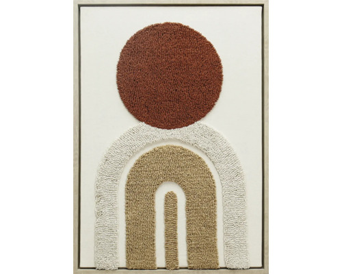 Gerahmtes Leinwandbild gestickt I 70x50 cm Dekorative Wandkunst mit abstraktem Muster, bestehend aus Kreis und Bögen