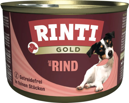 Rinti Gold Hundefutter mit Rind im geöffneten Behälter