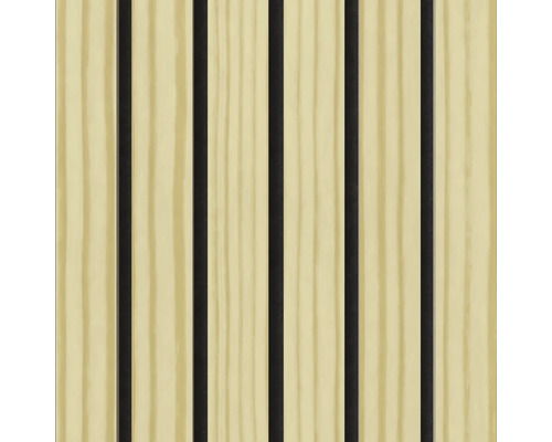 Holzpaneel mit vertikalen Latten und Schallschutz