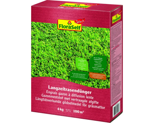 Verpackung mit Langzeitrasendünger für 100 Quadratmeter Rasenfläche