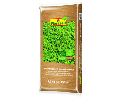 Organischer Rasendünger FloraSelf Nature mit Langzeitwirkung 7,5 kg / 125 m² Verpackung Rasendünger mit Langzeitwirkung für 150 Quadratmeter