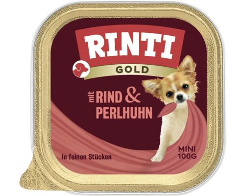 Rinti Gold Hundenassfutter mit Rind und Perlhuhn für kleine Hunde, 100 Gramm
