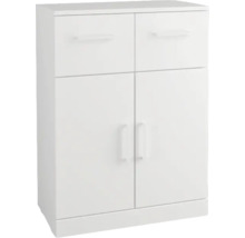 Weißer Badezimmerschrank mit zwei Schubladen und zwei Türen