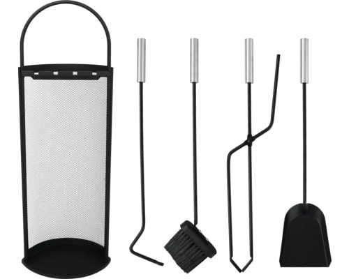 Kamingarnitur mit Schaufel, Besen, Schürhaken und Zange