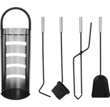 Kamingarnitur mit Halter, Schaufel, Besen, Schürhaken und Zange