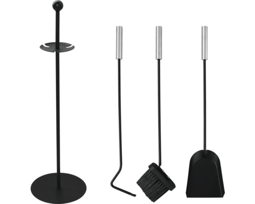Kamingarnitur mit Schaufel, Besen, Schürhaken und Ständer