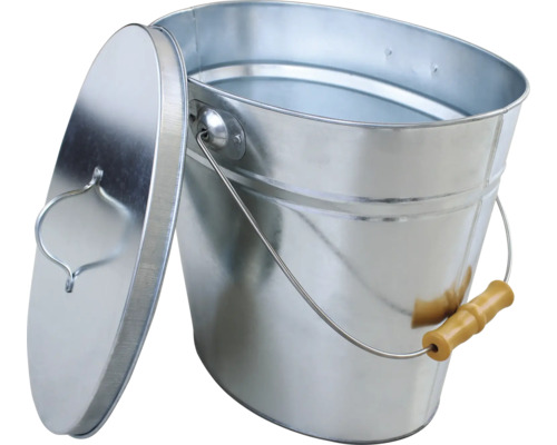 Verzinkter Eimer mit Deckel und Holzgriff