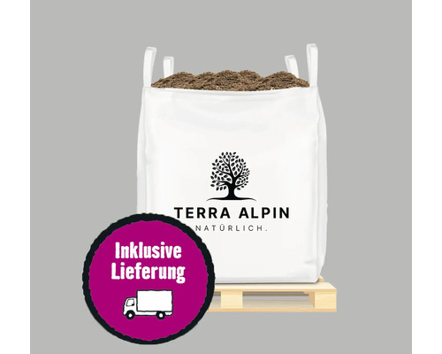 Gartenfaser Terra Alpin BigBag 0,7 m³ inkl. Lieferung Big Bag mit Pflanzerde auf Palette mit Terra Alpin Logo und inklusive Lieferung