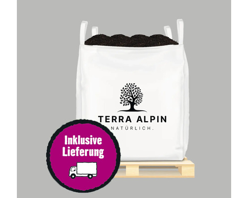 Hochbeeterde Terra Alpin BigBag 1,2 m³ inkl. Lieferung Big Bag Pflanzerde auf Palette mit Terra Alpin Logo