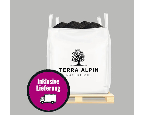Qualitätskompost Terra Alpin BigBag 1,2 m³ inkl. Lieferung Big Bag Erde auf Palette mit Terra Alpin Logo und inklusive Lieferung