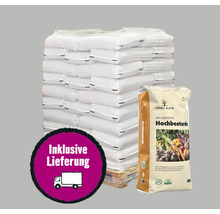 Palette mit Säcken Pflanzerde und Terra Alpin Hochbeeterde Sack mit Liefersymbol