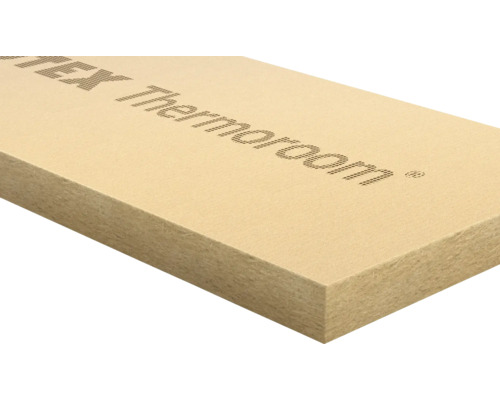 Holzfaser-Dämmplatte mit Schriftzug