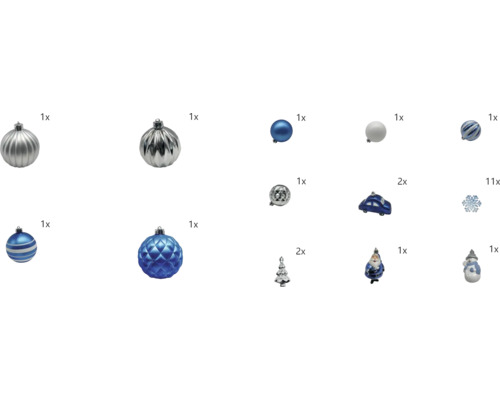 Verschiedene Christbaumkugeln und Ornamente