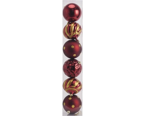 Weihnachtsdekoration Lafiora 6er Pack KS Kugeln aubergine Set mit sechs roten Weihnachtskugeln mit verschiedenen Mustern
