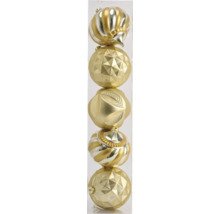 Fünf Christbaumkugeln in verschiedenen Designs in einer Röhre
