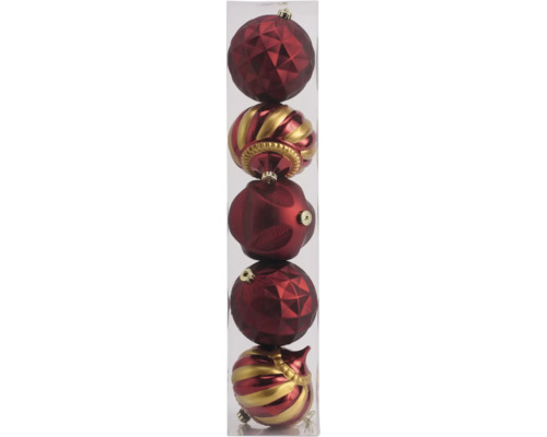 Weihnachtsdekoration Lafiora 5er Pack KS Kugeln aubergine Set mit fünf roten und goldenen Weihnachtskugeln in einer transparenten Röhre