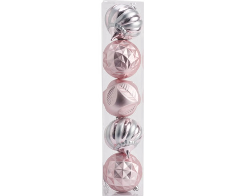 Weihnachtsdekoration Lafiora 5er Pack KS Kugeln rosa Dekorative Christbaumkugeln mit unterschiedlichen Mustern in einer transparenten Verpackung