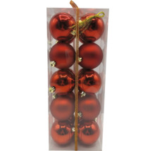 Verpackung mit roten Weihnachtskugeln