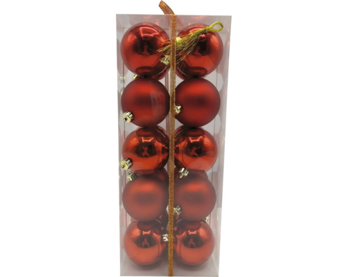 Verpackung mit roten Weihnachtskugeln