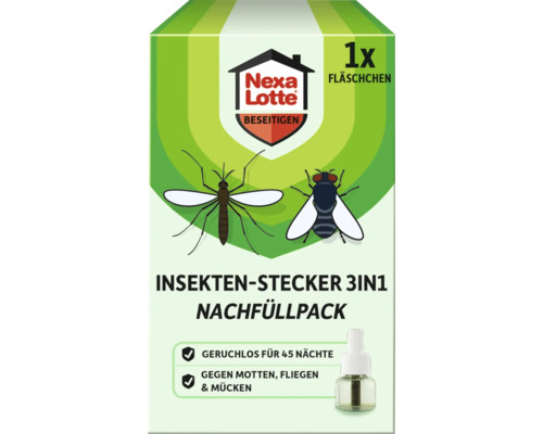 Insektenstecker 3in1 Nachfüllpack von Nexa Lotte zur Bekämpfung von Motten, Fliegen und Mücken, geruchlos für 45 Nächte.