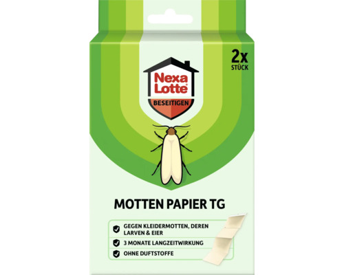 Nexa Lotte Mottenpapier zur Bekämpfung von Kleidermotten, deren Larven und Eier, mit dreimonatiger Langzeitwirkung und ohne Duftstoffe, 2 Stück