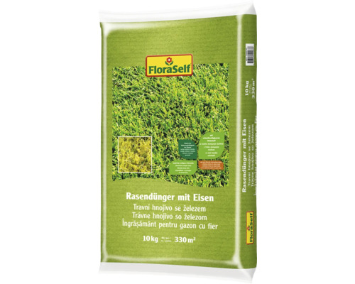 FloraSelf Rasendünger mit Eisen, 10 kg für 330 Quadratmeter