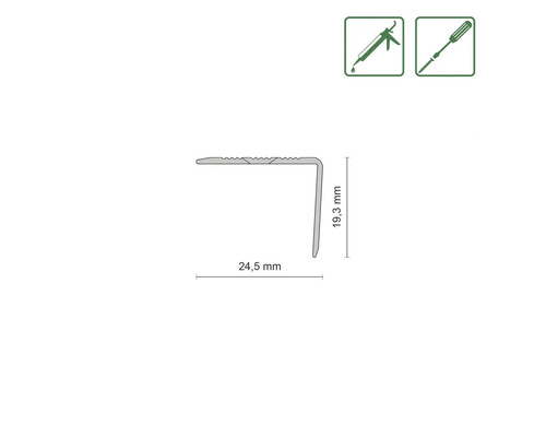 Profil mit Abmessungen 24,5 mm und 19,3 mm, Montage mit Kleber oder Schrauben