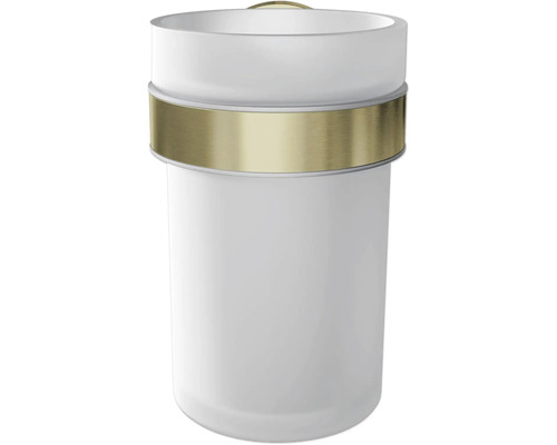 Zahnputzbecher aus Glas und Metall