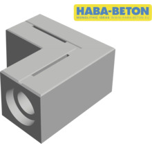 HABA-Beton Logo. Eckiges HABA-Beton Fertigteil mit Aussparungen.
