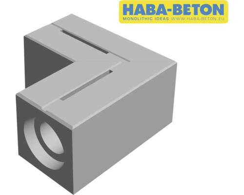 HABA-Beton Logo. Eckiges HABA-Beton Fertigteil mit Aussparungen.
