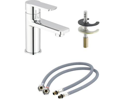 Waschtischarmatur mit Befestigungsmaterial und flexiblen Anschlussschläuchen