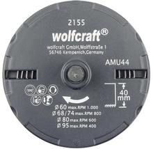 Wolfcraft Logo Scheibe mit technischen Daten und Sicherheitshinweisen