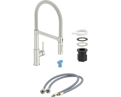 Küchenarmatur mit Brauseschlauch, Montagematerial und Anschlussschläuchen