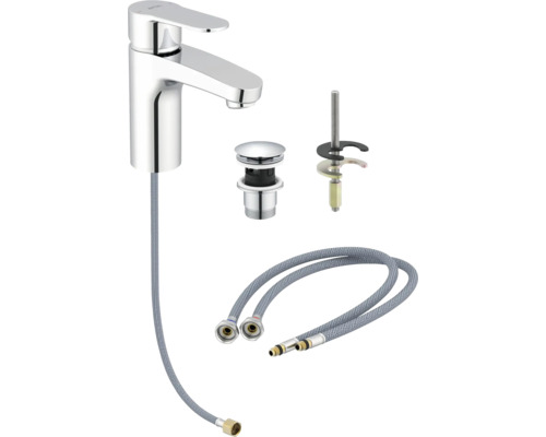 Waschtischarmatur mit Ablaufgarnitur und Anschlussschläuchen