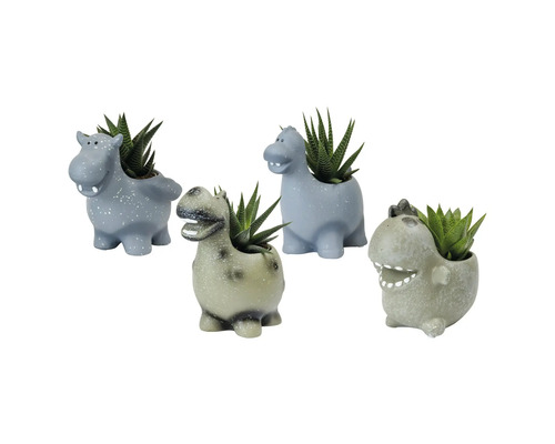 Vier Tierfiguren Pflanzgefäße mit Sukkulenten