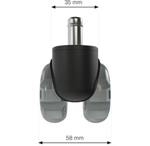 Stuhlrolle mit Stift, 58 mm breit und 35 mm Stiftdurchmesser