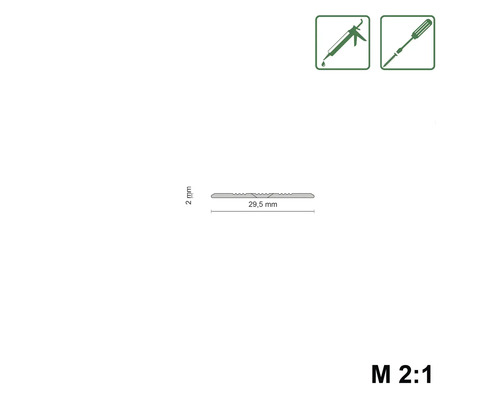 Profilleiste mit Maßen 2 mm und 29,5 mm