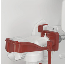 Detailansicht einer Toilettenspülung mit roter Halterung