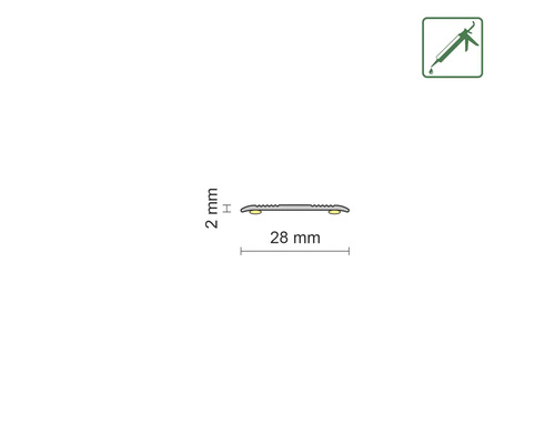 Abmessungsprofil: 2 mm hoch, 28 mm breit