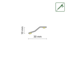 Profilleiste mit den Maßen 10 mm mal 30 mm, Symbol für Montage mit Klebstoff