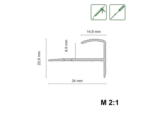 Technische Zeichnung eines Übergangsprofils mit Maßangaben.