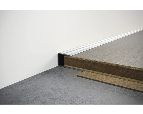 Profilleiste für Bodenbeläge im Querschnitt mit Dämmmaterial