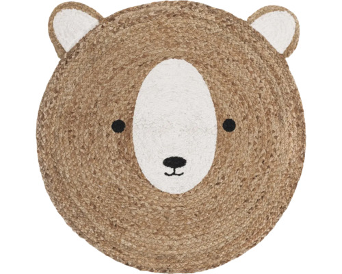 Naturteppich Elva braun 80x80 cm Runder Teppich mit Bärengesicht aus Jute