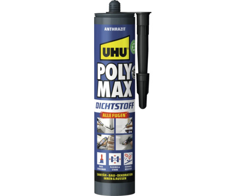 Uhu Poly Max Dichtstoff Anthrazit Kartusche mit Aufsatz