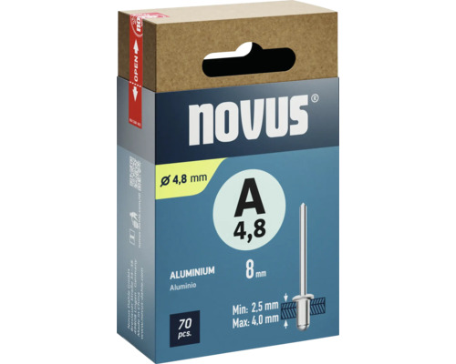 Novus Blindnieten Aluminium Ø 4,8x8 mm 70 Stück Packung Aluminium Blindnieten 4,8 mm von Novus